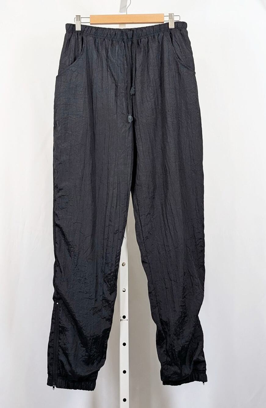 Vintage 90s Track Pants Black Green Exercise Workout Wind Women's Size L